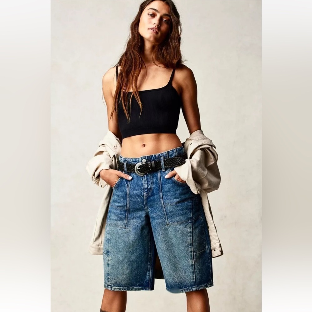 We The Free Blue Denim Jean Bermuda Shorts